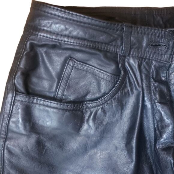 Vintage Bermans High Rise Leather Pants Womens Size 8 Black Minimalist 90s Rave - Picture 6 of 8